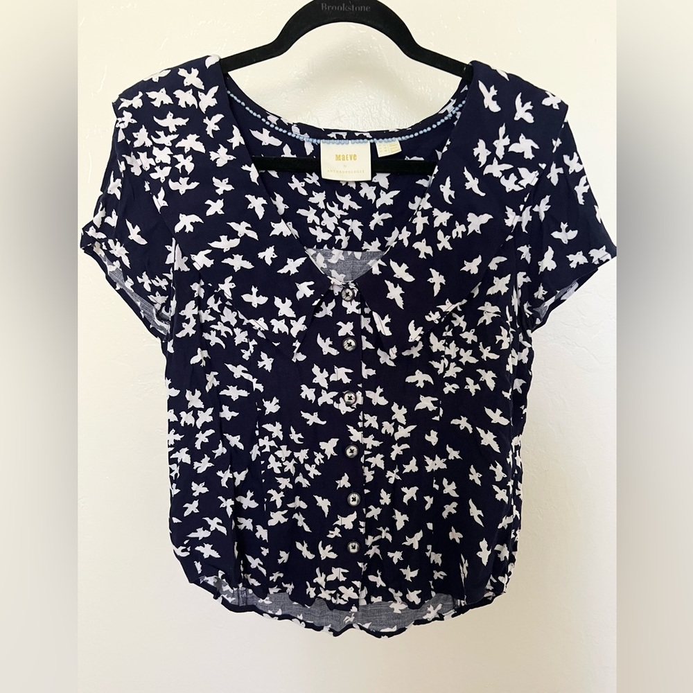 Maeve by Anthropologie Dove Navy Blue Blouse